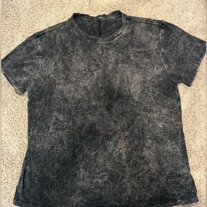 Women's Black Acid Wash Distressed Tee